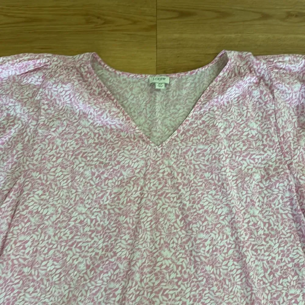 J. Crew Womens Pink and White Cotton Puff Sleeve Blouse 2X Lightweight Cropped